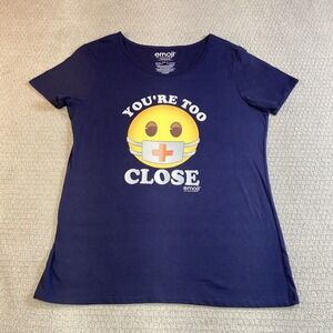 Emoji Womens XXXL 21 Navy Blue Graphic T Shirt Youre‎ Too Close Face Mask